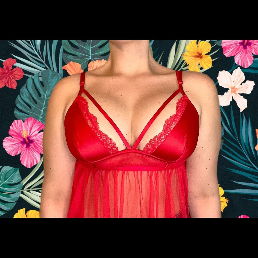 L Red Satin Babydoll Victoria Secret Lingerie